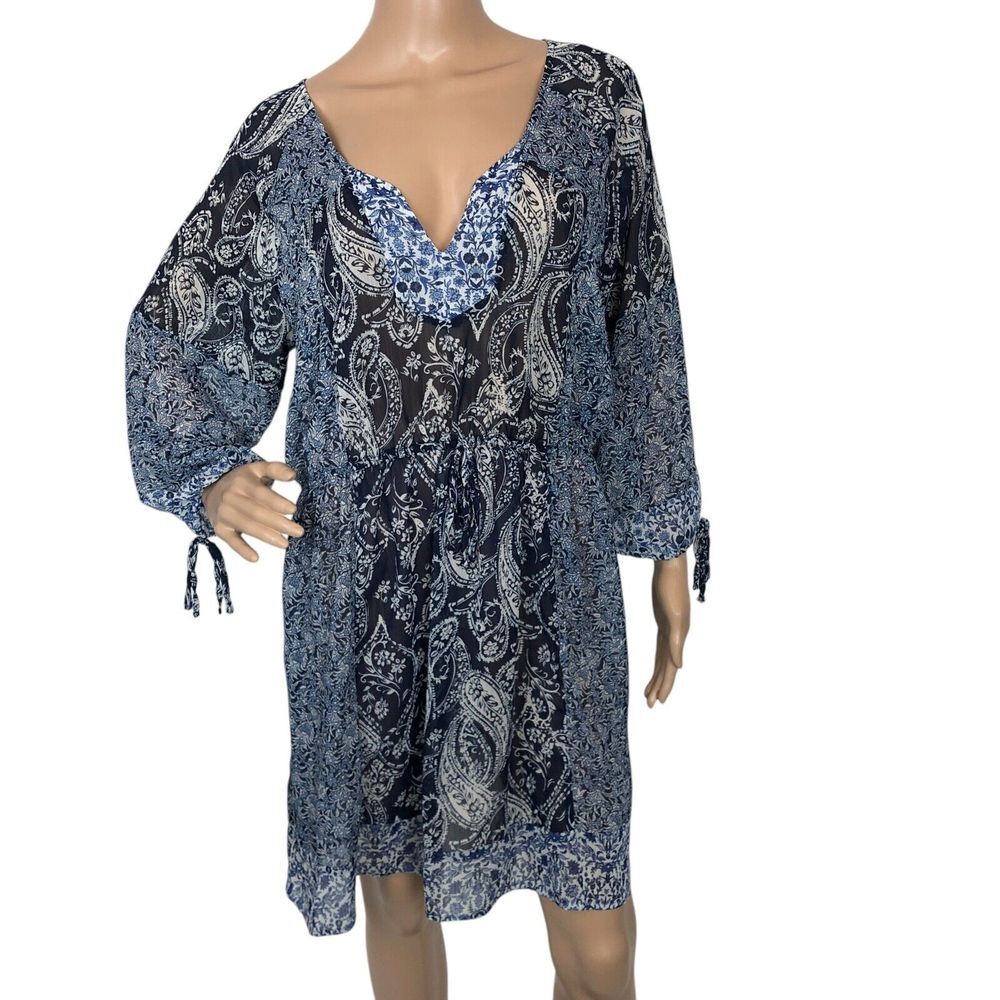 Knox Rose Sheer Floral Paisley Print Dress XL‎ V-Neck Coverup Fairy Boho Beach